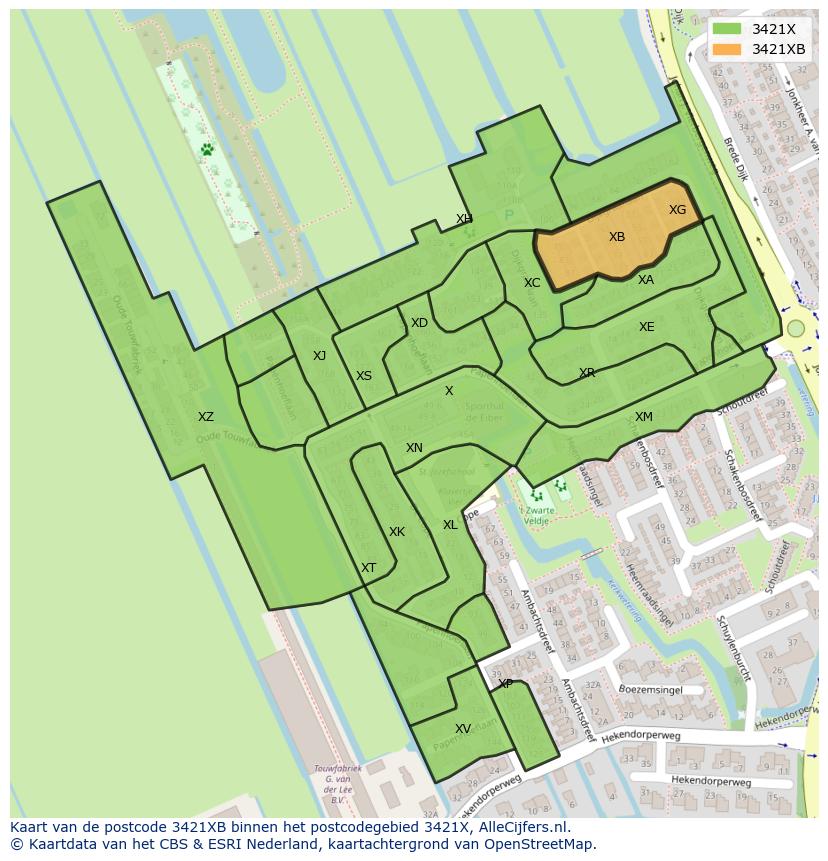 Afbeelding van het postcodegebied 3421 XB op de kaart.