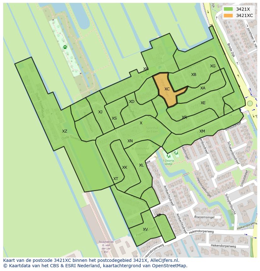 Afbeelding van het postcodegebied 3421 XC op de kaart.