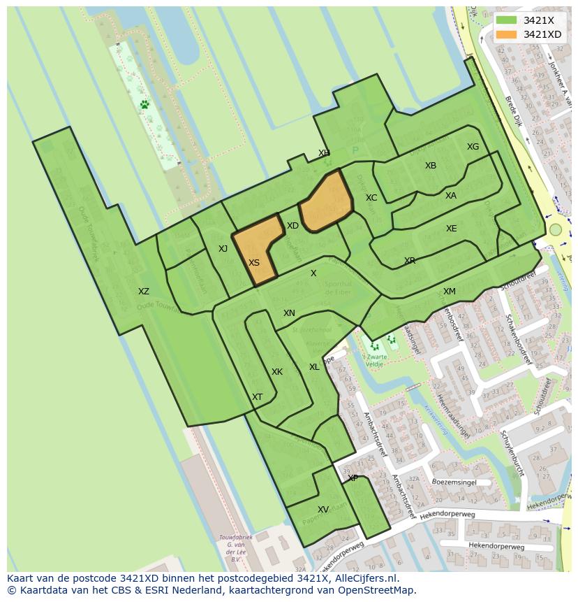 Afbeelding van het postcodegebied 3421 XD op de kaart.