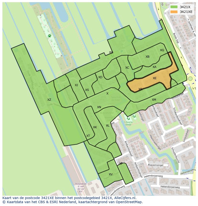 Afbeelding van het postcodegebied 3421 XE op de kaart.