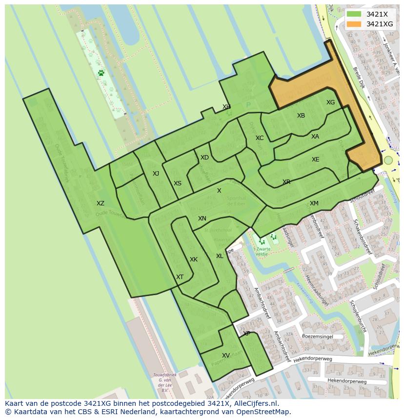Afbeelding van het postcodegebied 3421 XG op de kaart.
