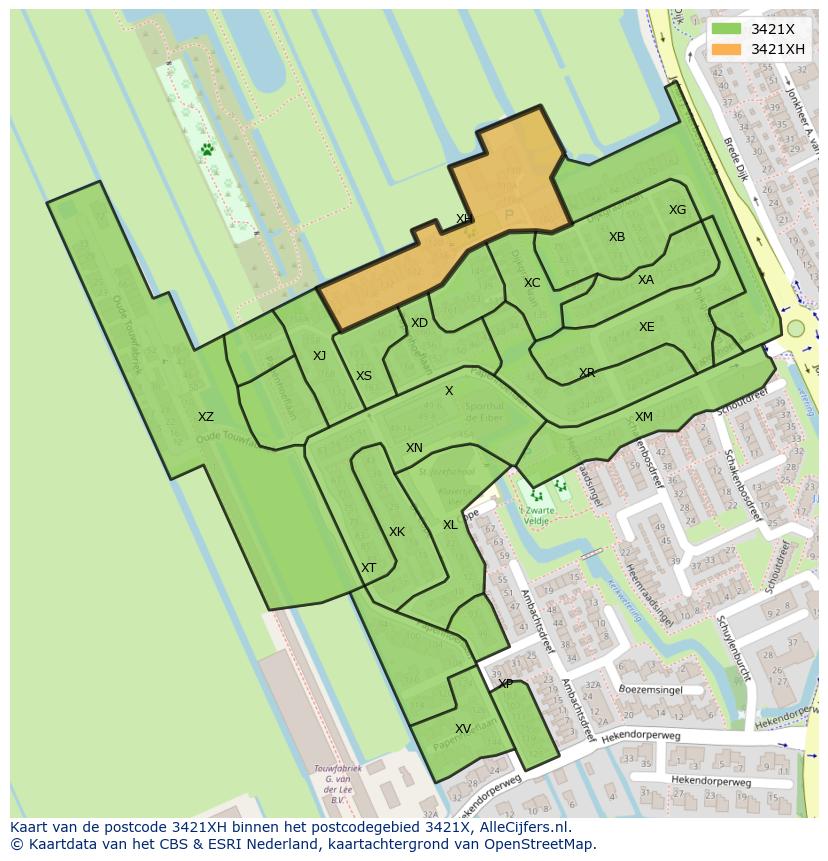 Afbeelding van het postcodegebied 3421 XH op de kaart.