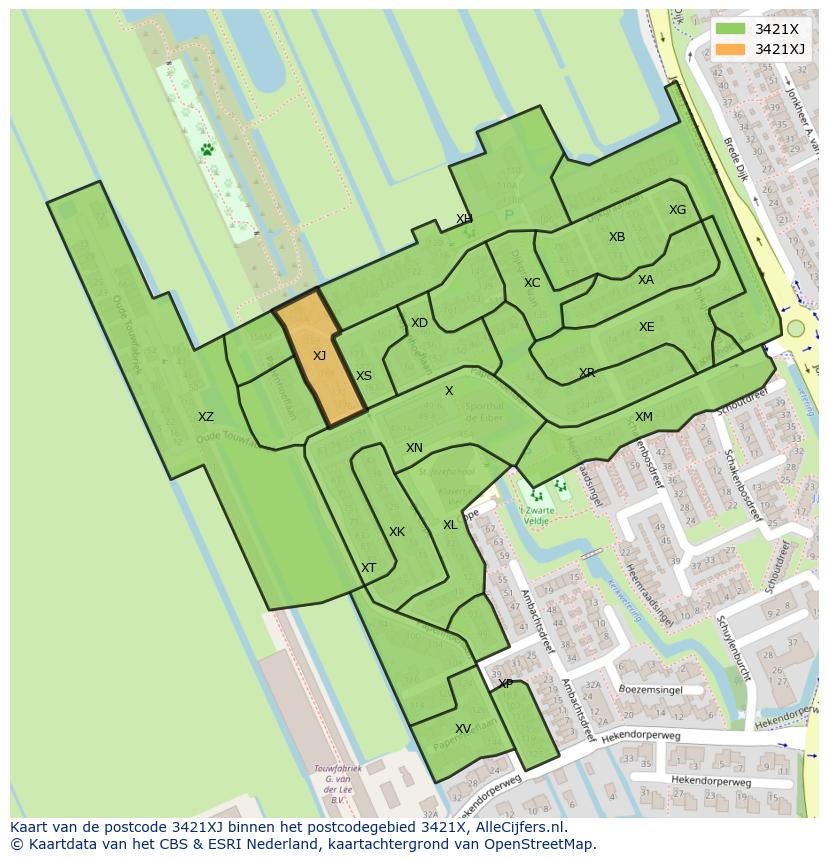 Afbeelding van het postcodegebied 3421 XJ op de kaart.