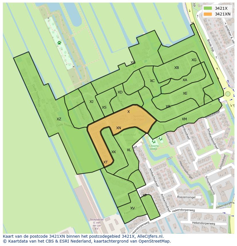 Afbeelding van het postcodegebied 3421 XN op de kaart.
