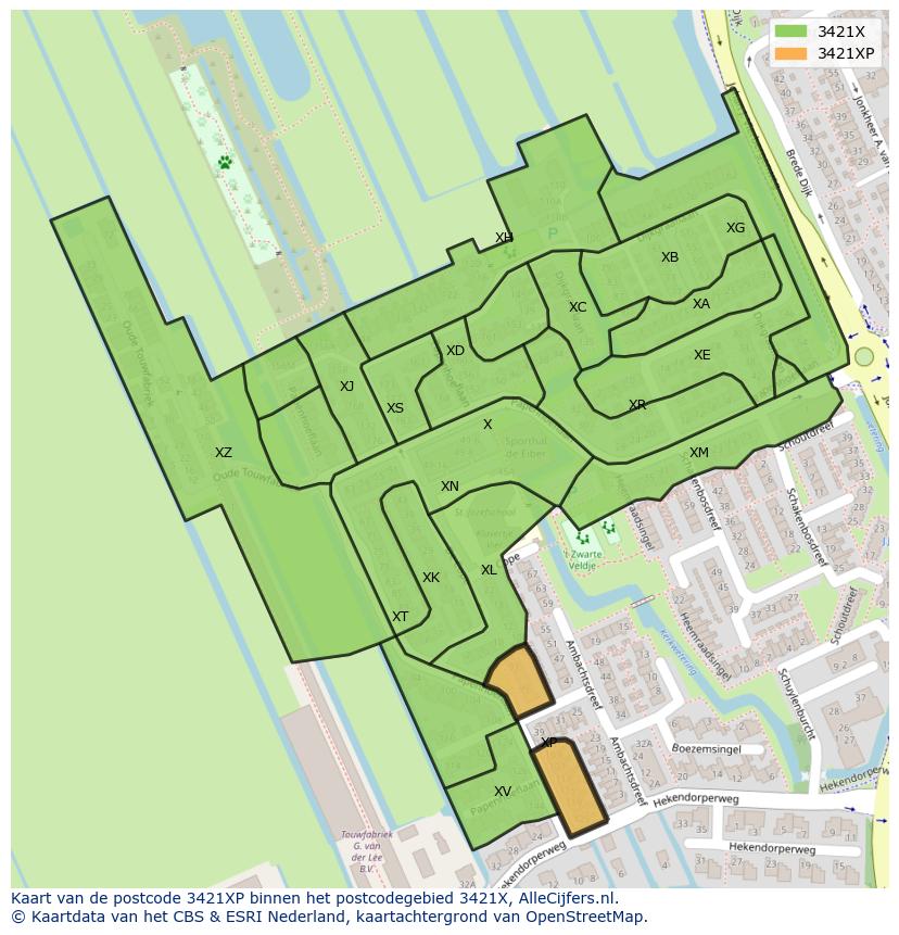 Afbeelding van het postcodegebied 3421 XP op de kaart.