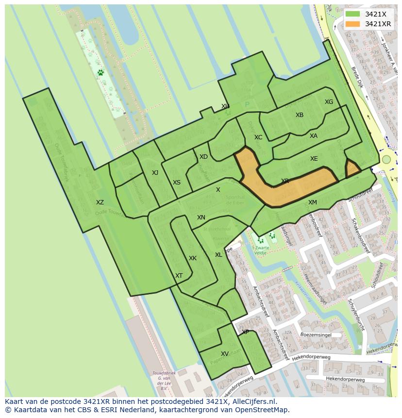 Afbeelding van het postcodegebied 3421 XR op de kaart.