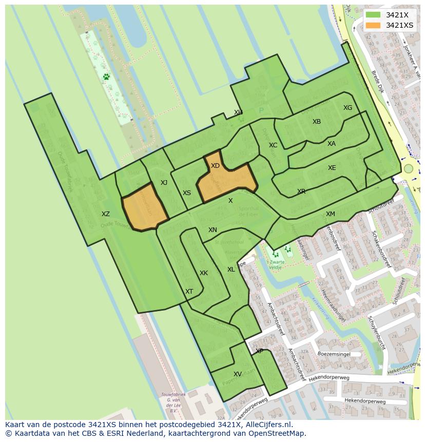 Afbeelding van het postcodegebied 3421 XS op de kaart.