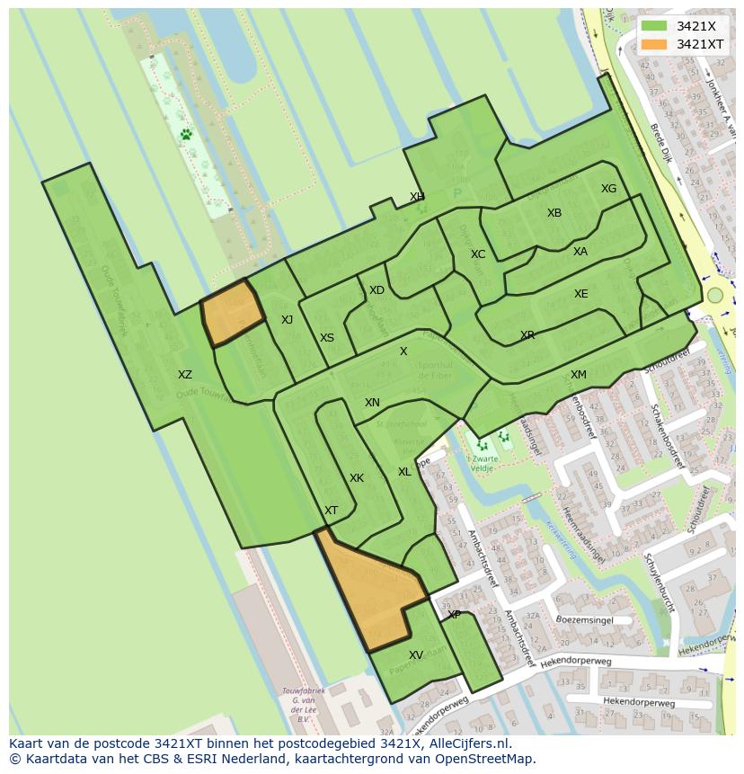 Afbeelding van het postcodegebied 3421 XT op de kaart.