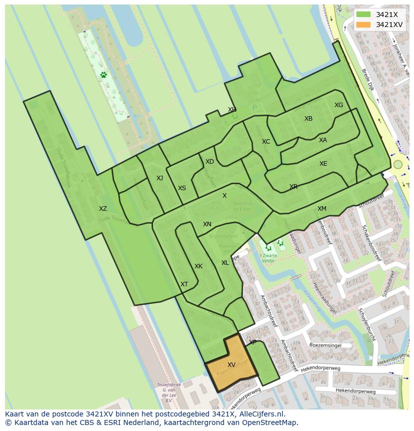 Afbeelding van het postcodegebied 3421 XV op de kaart.