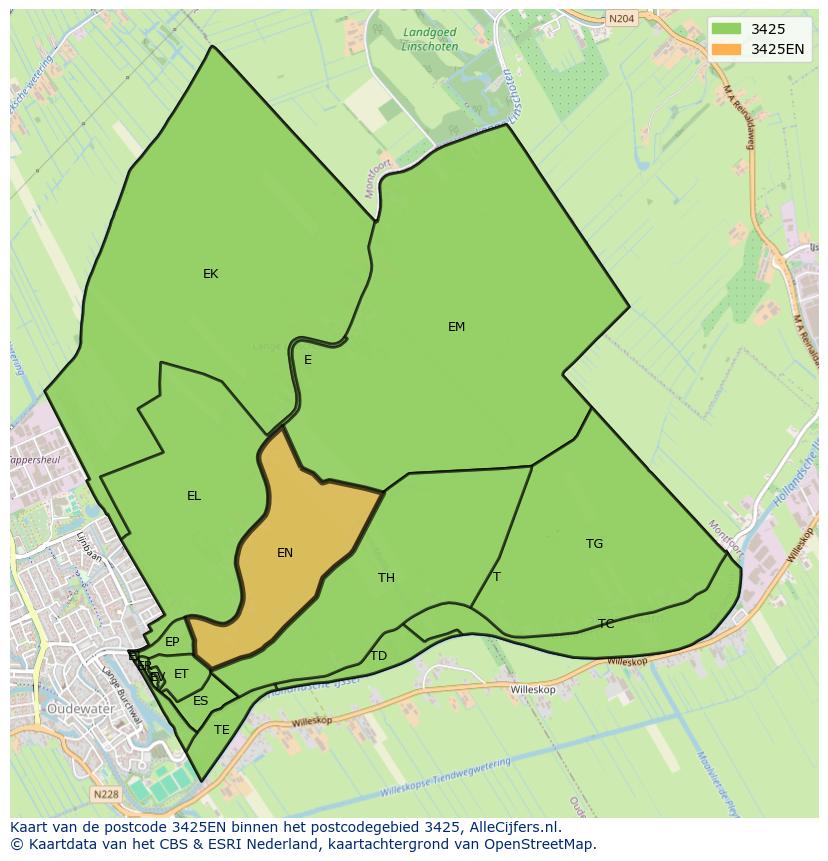 Afbeelding van het postcodegebied 3425 EN op de kaart.