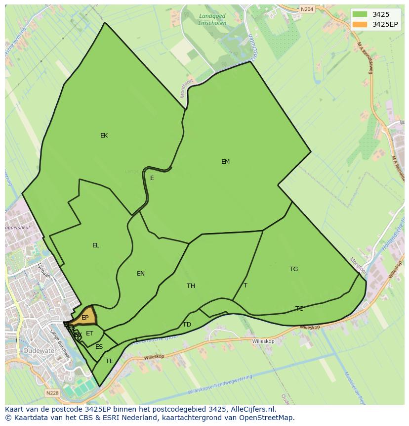 Afbeelding van het postcodegebied 3425 EP op de kaart.