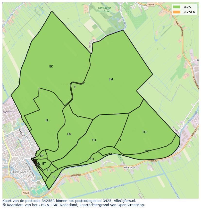 Afbeelding van het postcodegebied 3425 ER op de kaart.