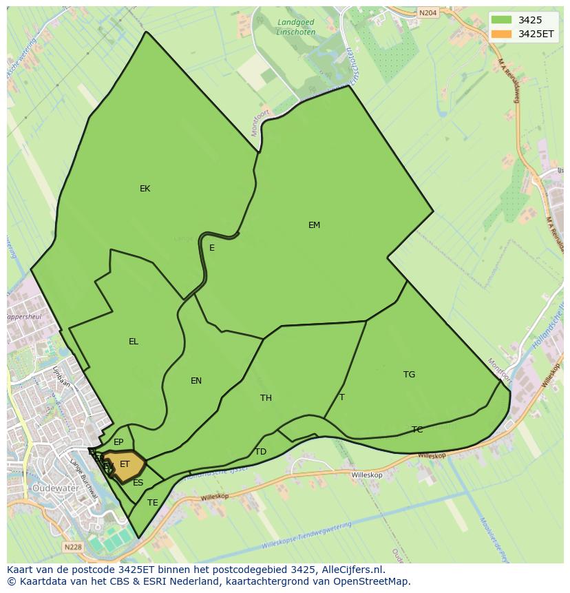 Afbeelding van het postcodegebied 3425 ET op de kaart.