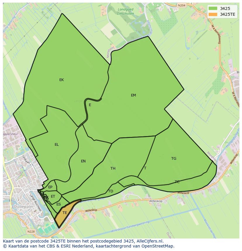 Afbeelding van het postcodegebied 3425 TE op de kaart.
