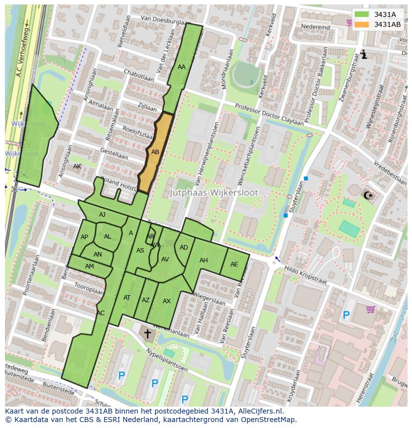Afbeelding van het postcodegebied 3431 AB op de kaart.