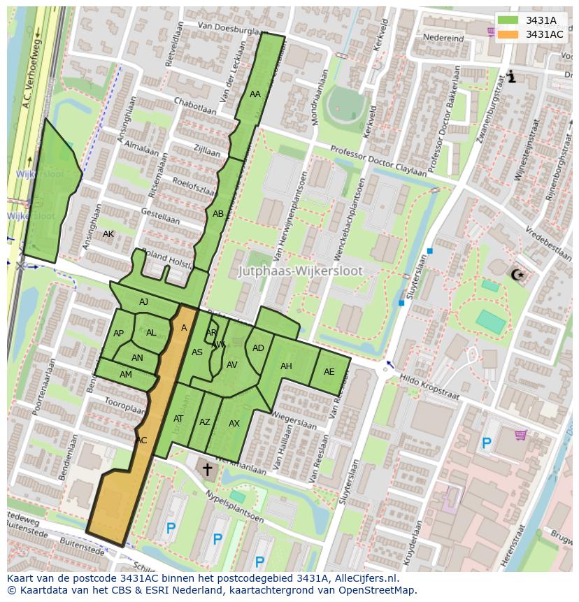 Afbeelding van het postcodegebied 3431 AC op de kaart.