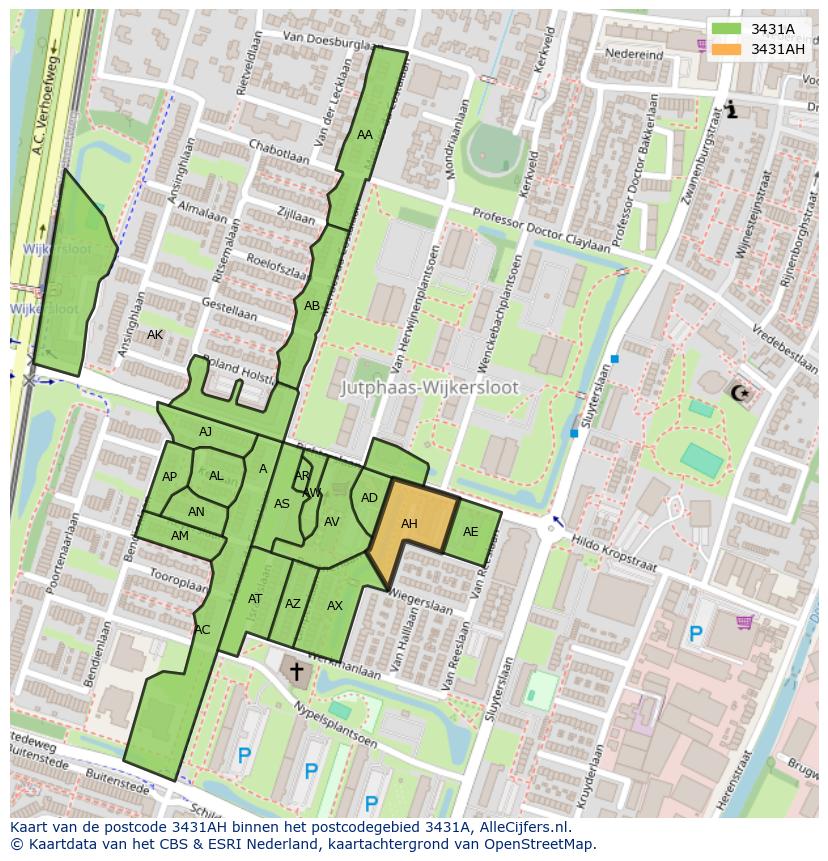Afbeelding van het postcodegebied 3431 AH op de kaart.