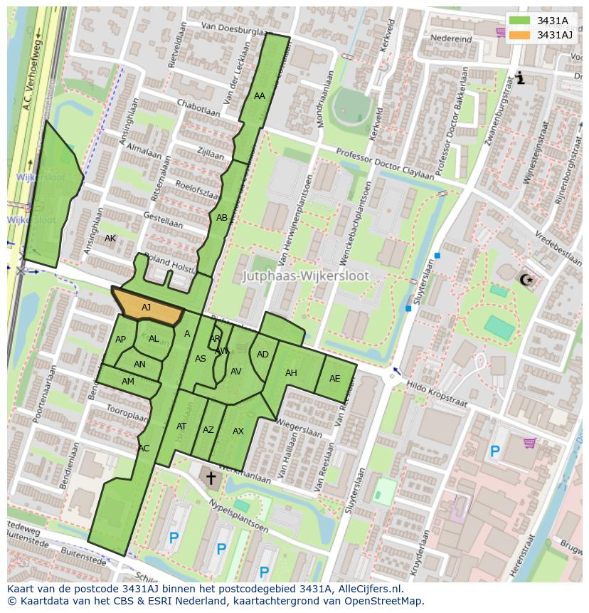 Afbeelding van het postcodegebied 3431 AJ op de kaart.