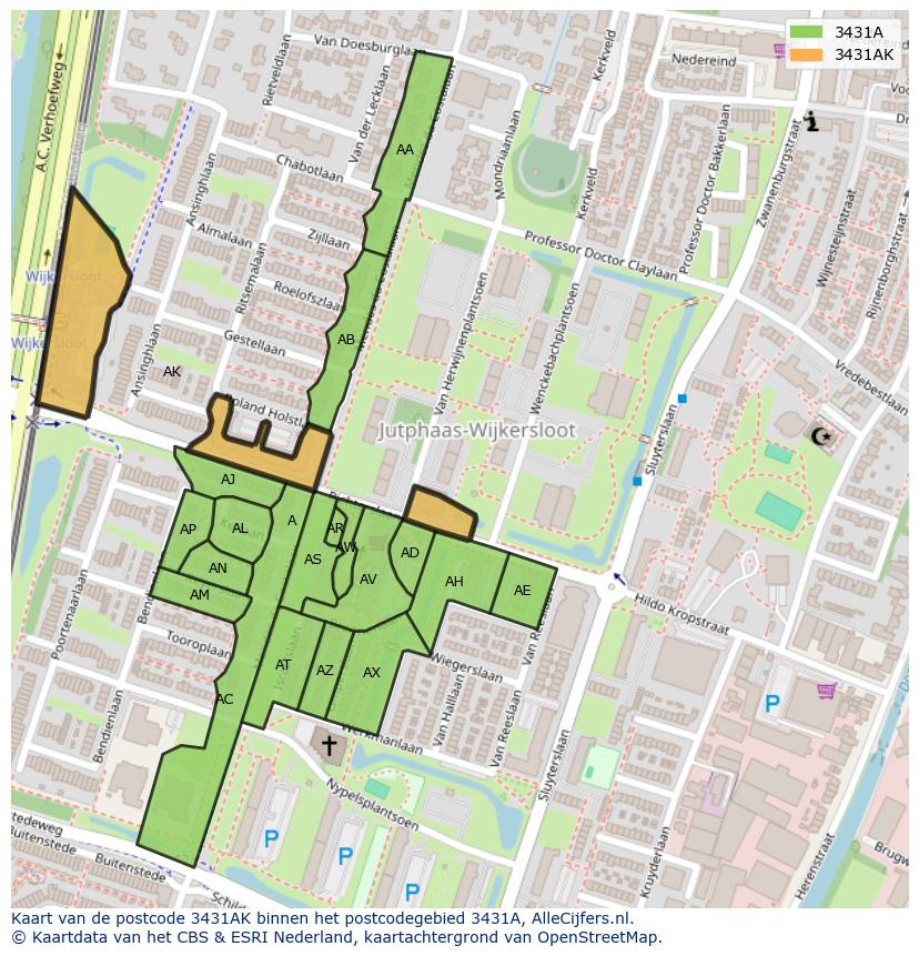 Afbeelding van het postcodegebied 3431 AK op de kaart.