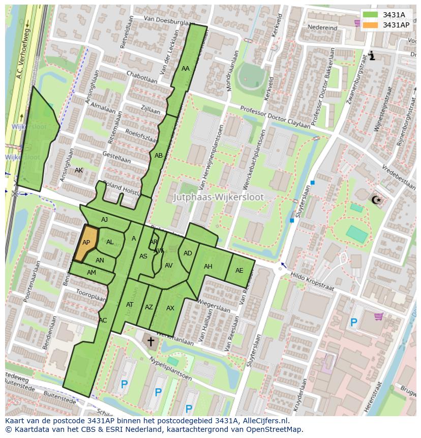 Afbeelding van het postcodegebied 3431 AP op de kaart.