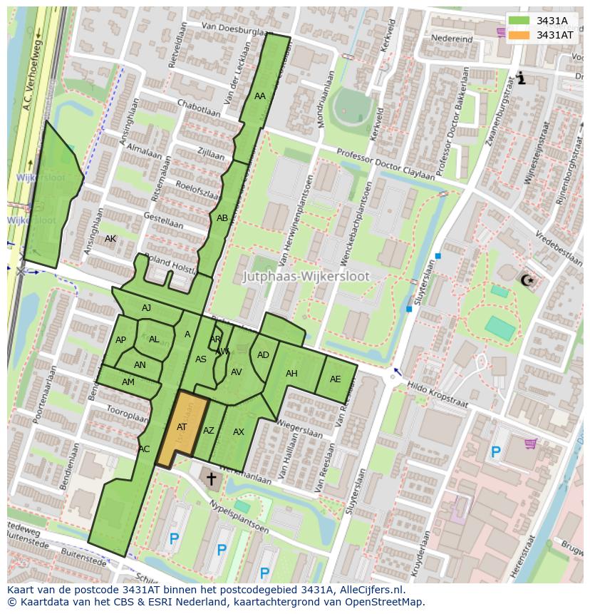 Afbeelding van het postcodegebied 3431 AT op de kaart.