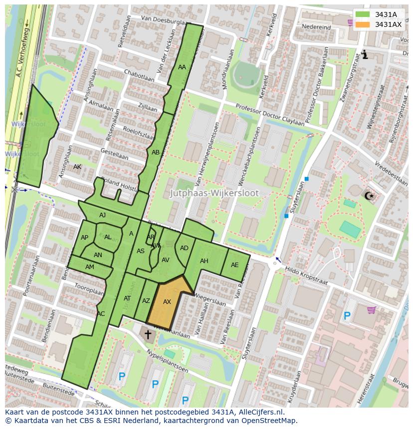 Afbeelding van het postcodegebied 3431 AX op de kaart.