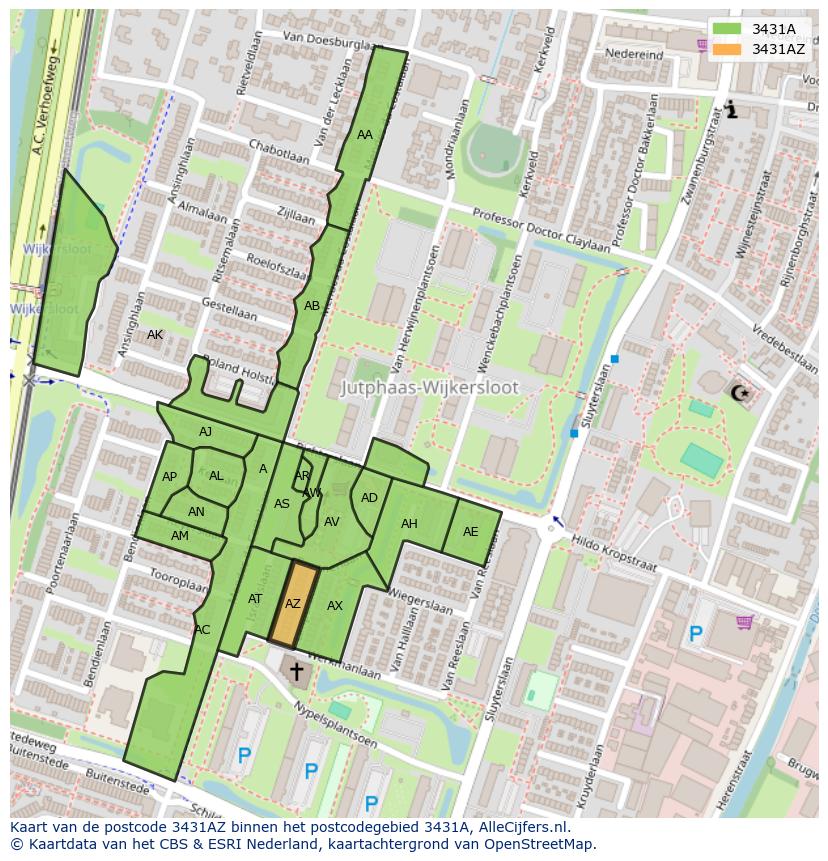 Afbeelding van het postcodegebied 3431 AZ op de kaart.