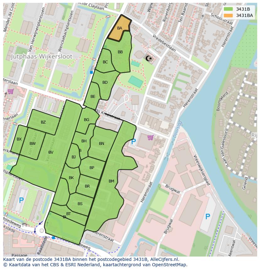 Afbeelding van het postcodegebied 3431 BA op de kaart.