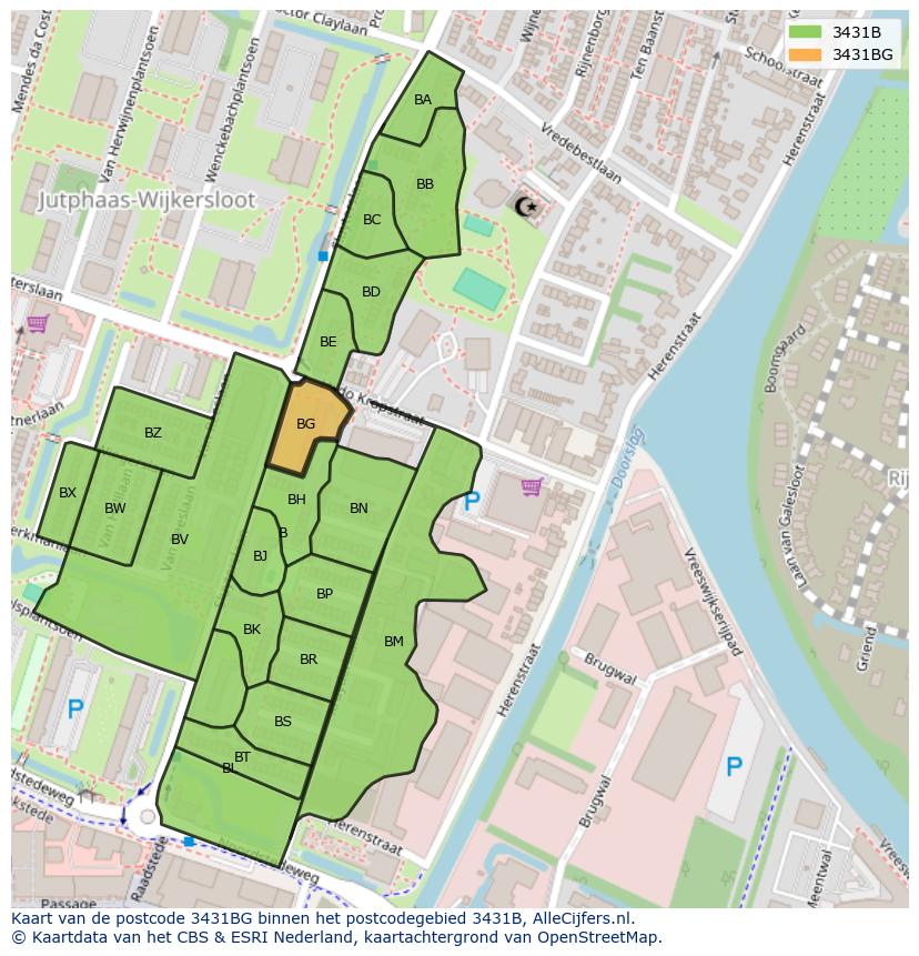 Afbeelding van het postcodegebied 3431 BG op de kaart.