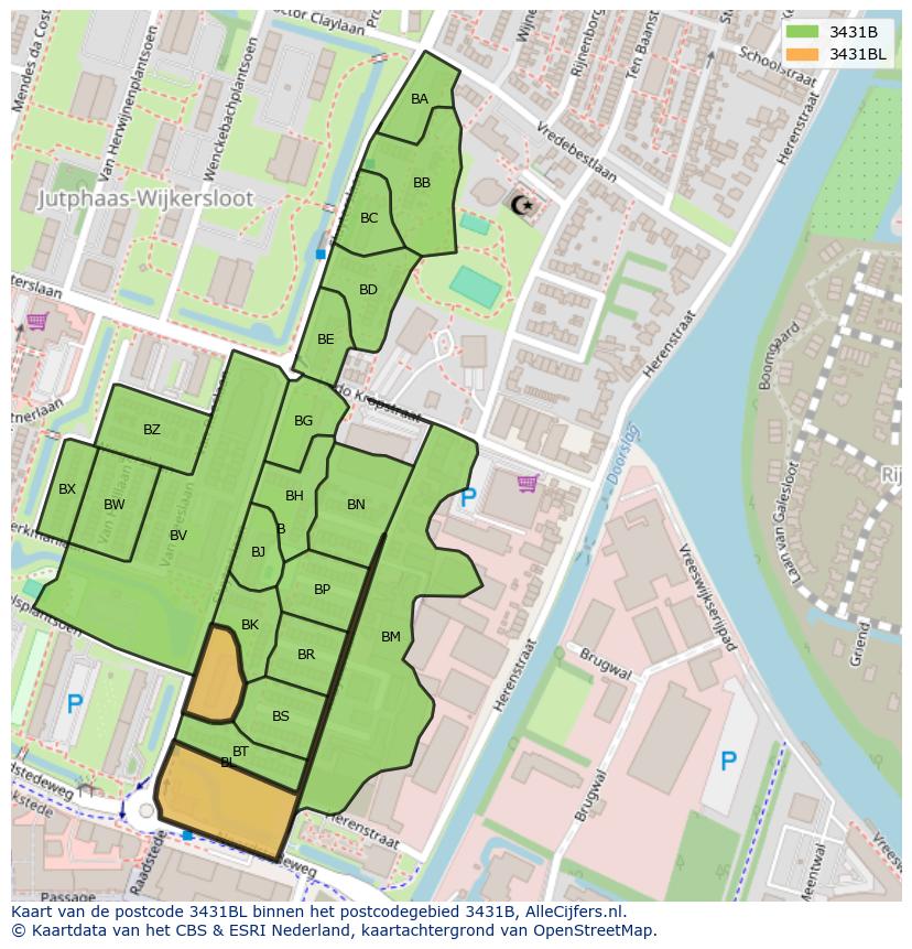 Afbeelding van het postcodegebied 3431 BL op de kaart.