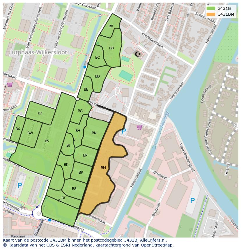 Afbeelding van het postcodegebied 3431 BM op de kaart.