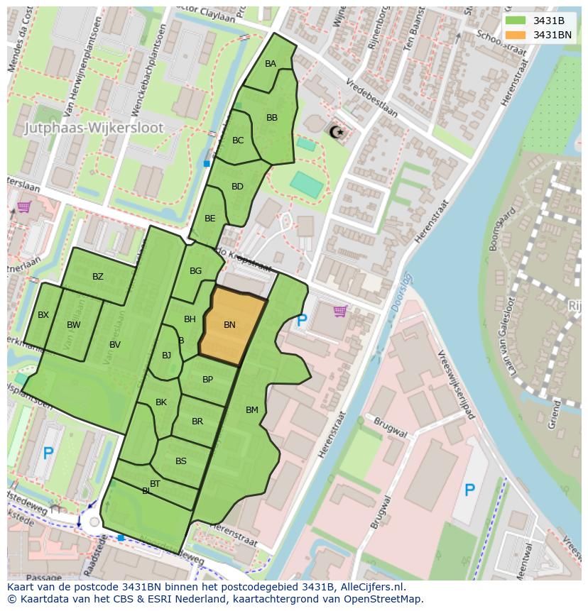 Afbeelding van het postcodegebied 3431 BN op de kaart.