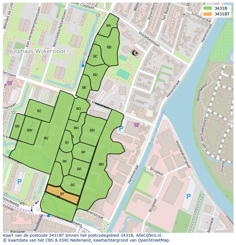 Afbeelding van het postcodegebied 3431 BT op de kaart.