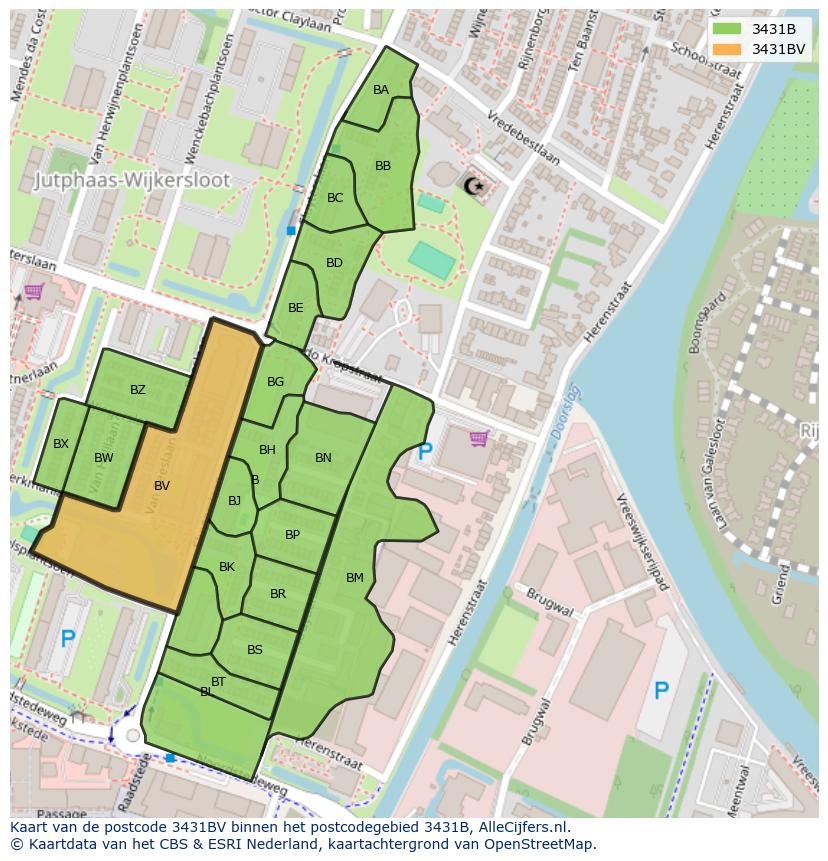 Afbeelding van het postcodegebied 3431 BV op de kaart.