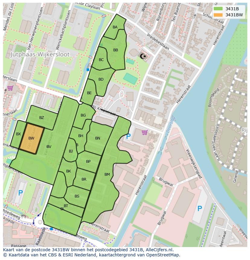 Afbeelding van het postcodegebied 3431 BW op de kaart.