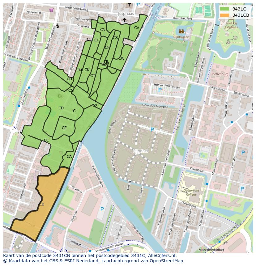 Afbeelding van het postcodegebied 3431 CB op de kaart.