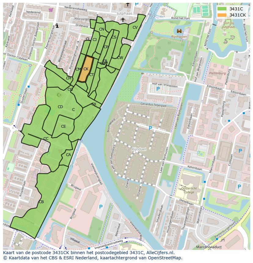 Afbeelding van het postcodegebied 3431 CK op de kaart.
