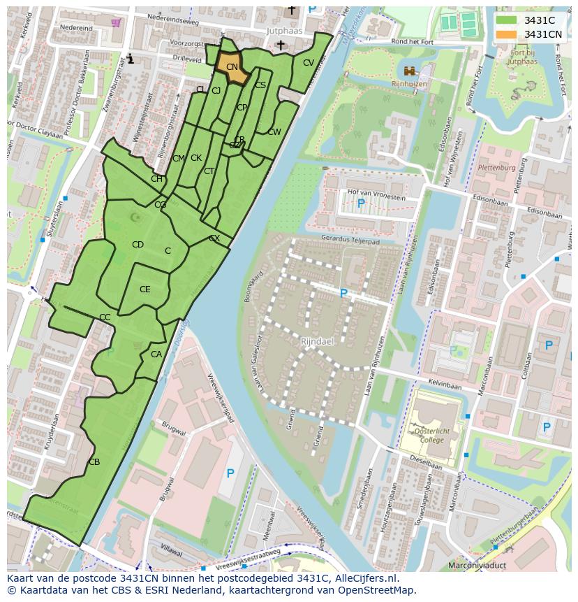 Afbeelding van het postcodegebied 3431 CN op de kaart.