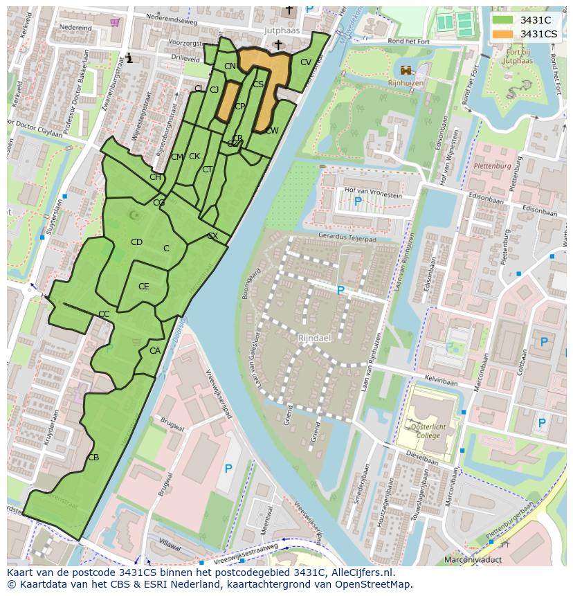 Afbeelding van het postcodegebied 3431 CS op de kaart.