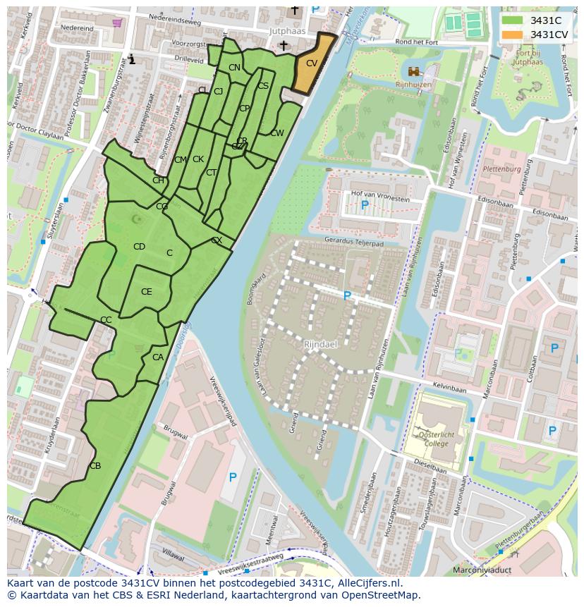 Afbeelding van het postcodegebied 3431 CV op de kaart.