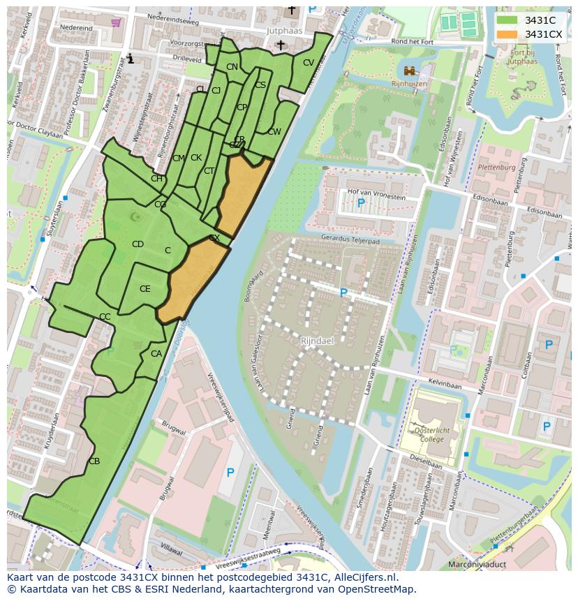Afbeelding van het postcodegebied 3431 CX op de kaart.