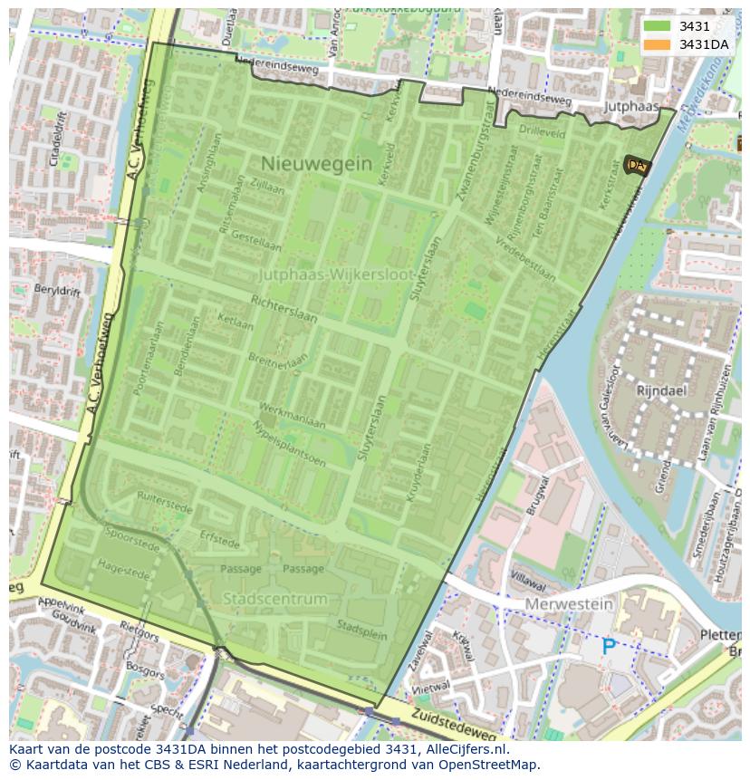 Afbeelding van het postcodegebied 3431 DA op de kaart.