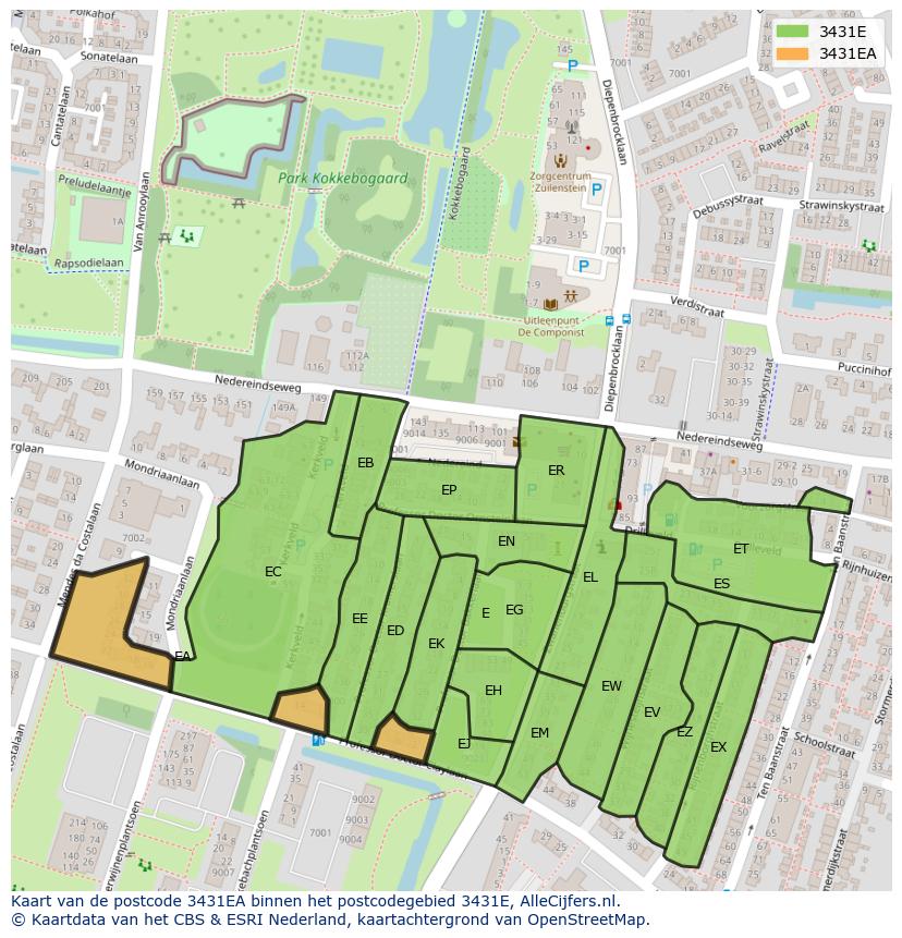 Afbeelding van het postcodegebied 3431 EA op de kaart.
