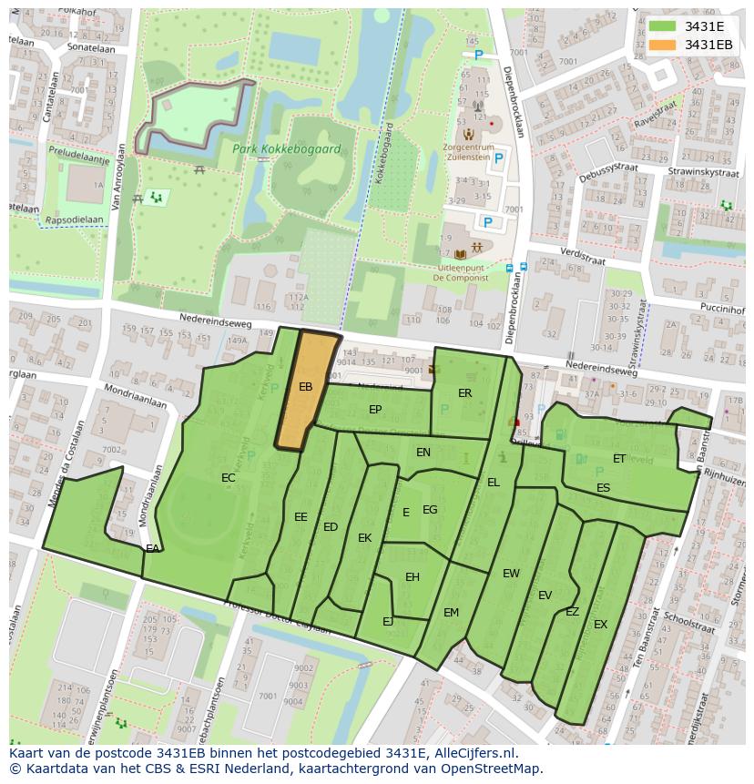 Afbeelding van het postcodegebied 3431 EB op de kaart.