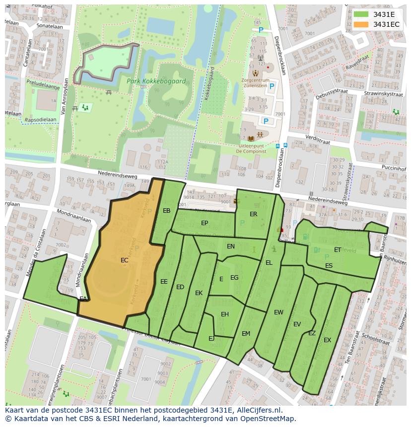 Afbeelding van het postcodegebied 3431 EC op de kaart.