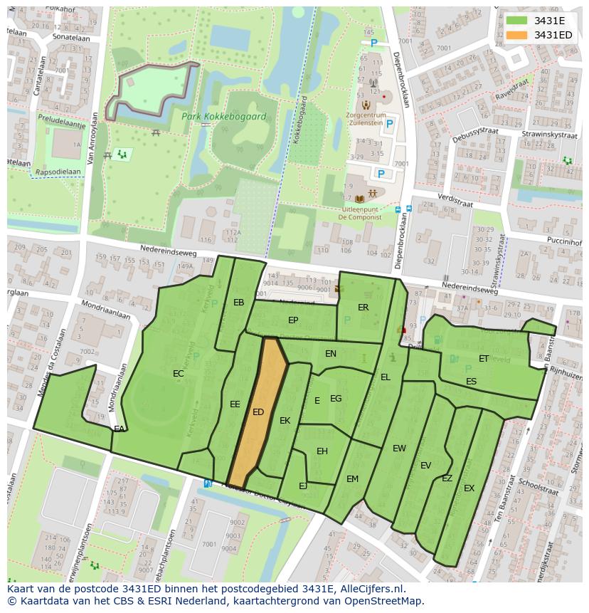 Afbeelding van het postcodegebied 3431 ED op de kaart.