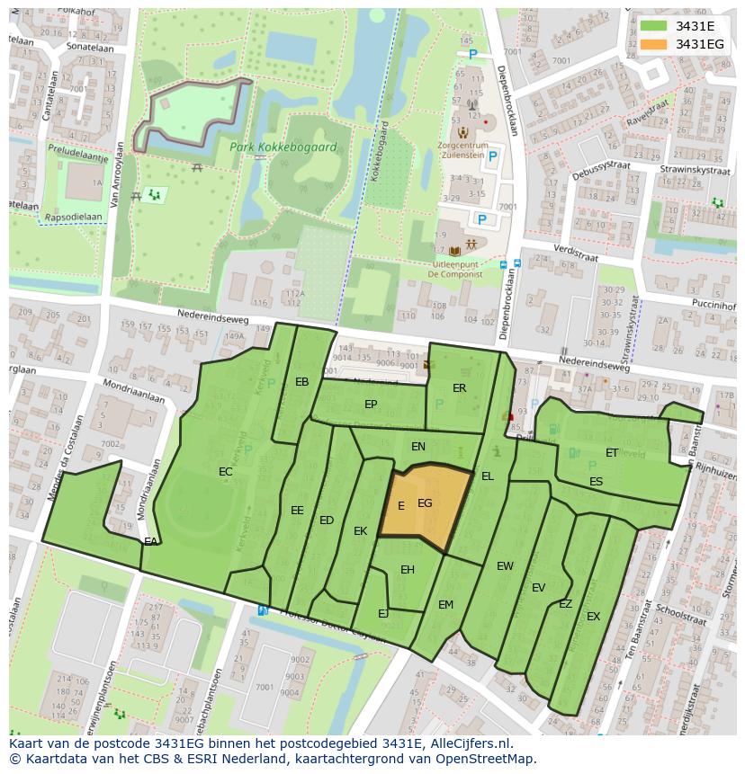 Afbeelding van het postcodegebied 3431 EG op de kaart.