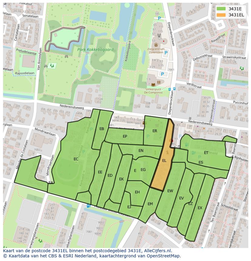 Afbeelding van het postcodegebied 3431 EL op de kaart.