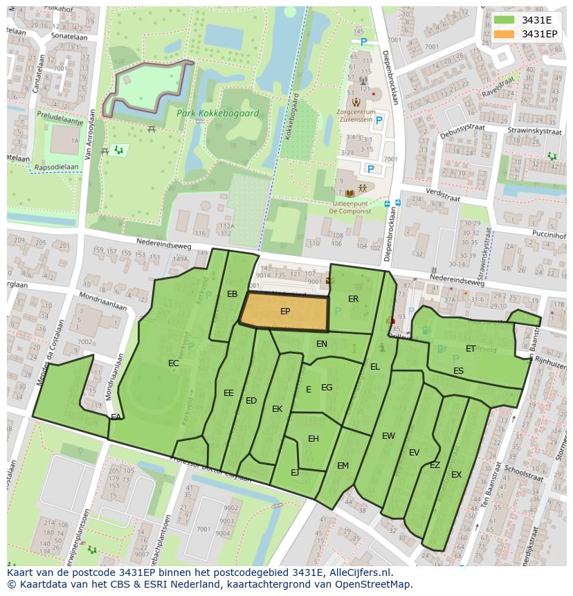 Afbeelding van het postcodegebied 3431 EP op de kaart.