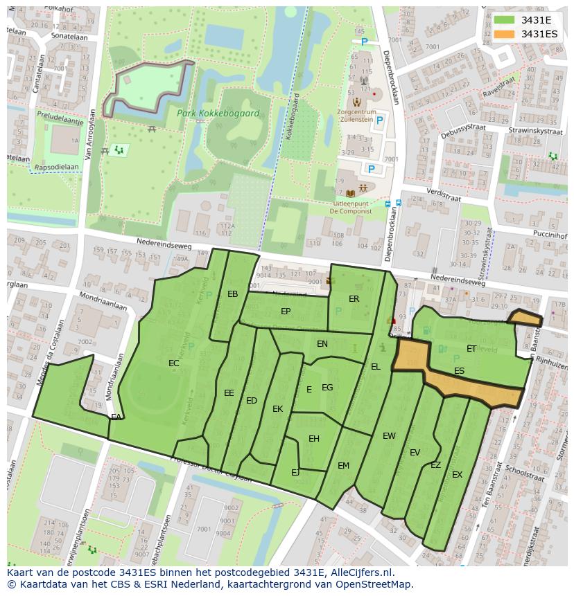 Afbeelding van het postcodegebied 3431 ES op de kaart.